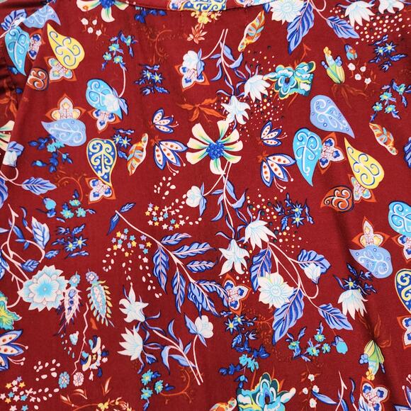 Ouncuty Top Womens XL Floral Split Neck Roll Up 3/4 Sleeve Lightweight Stretch - Picture 4 of 9